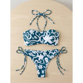 Set Bikini 2 Piezas Bandeau Estampado Botánico Verde | Green Botanical Print Bandeau Bikini Set