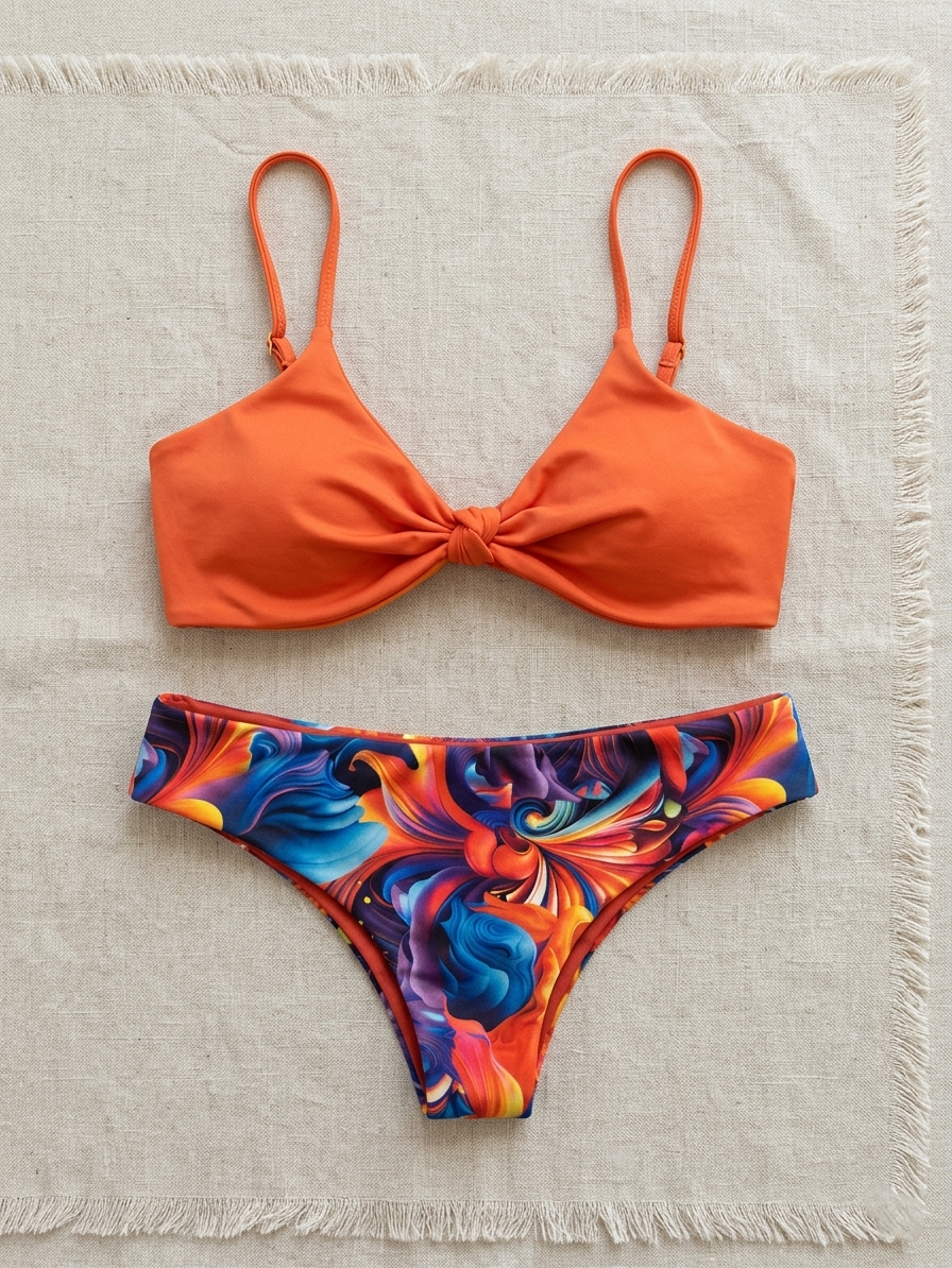 Set Bikini 2 Piezas Fuego Abstracto | Abstract Print Bikini Set - Top con Soporte