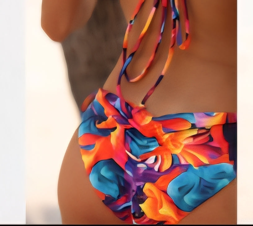 Set Bikini 2 Piezas Fuego Abstracto | Abstract Print Bikini Set - Top con Soporte