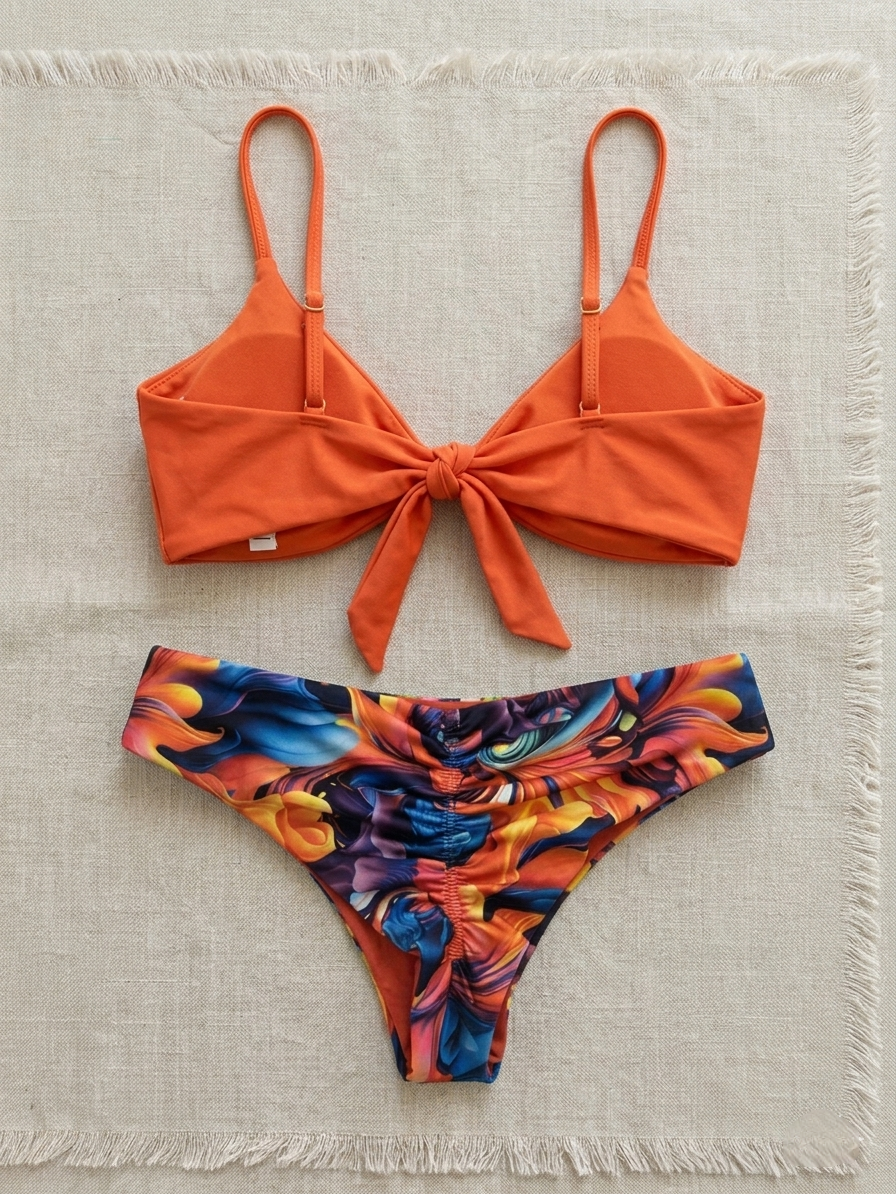 Set Bikini 2 Piezas Fuego Abstracto | Abstract Print Bikini Set - Top con Soporte