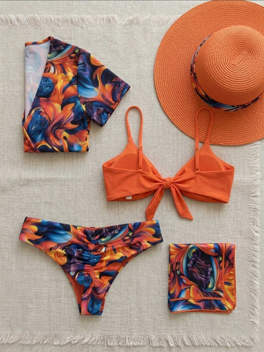 Set Bikini 2 Piezas Fuego Abstracto | Abstract Print Bikini Set - Top con Soporte
