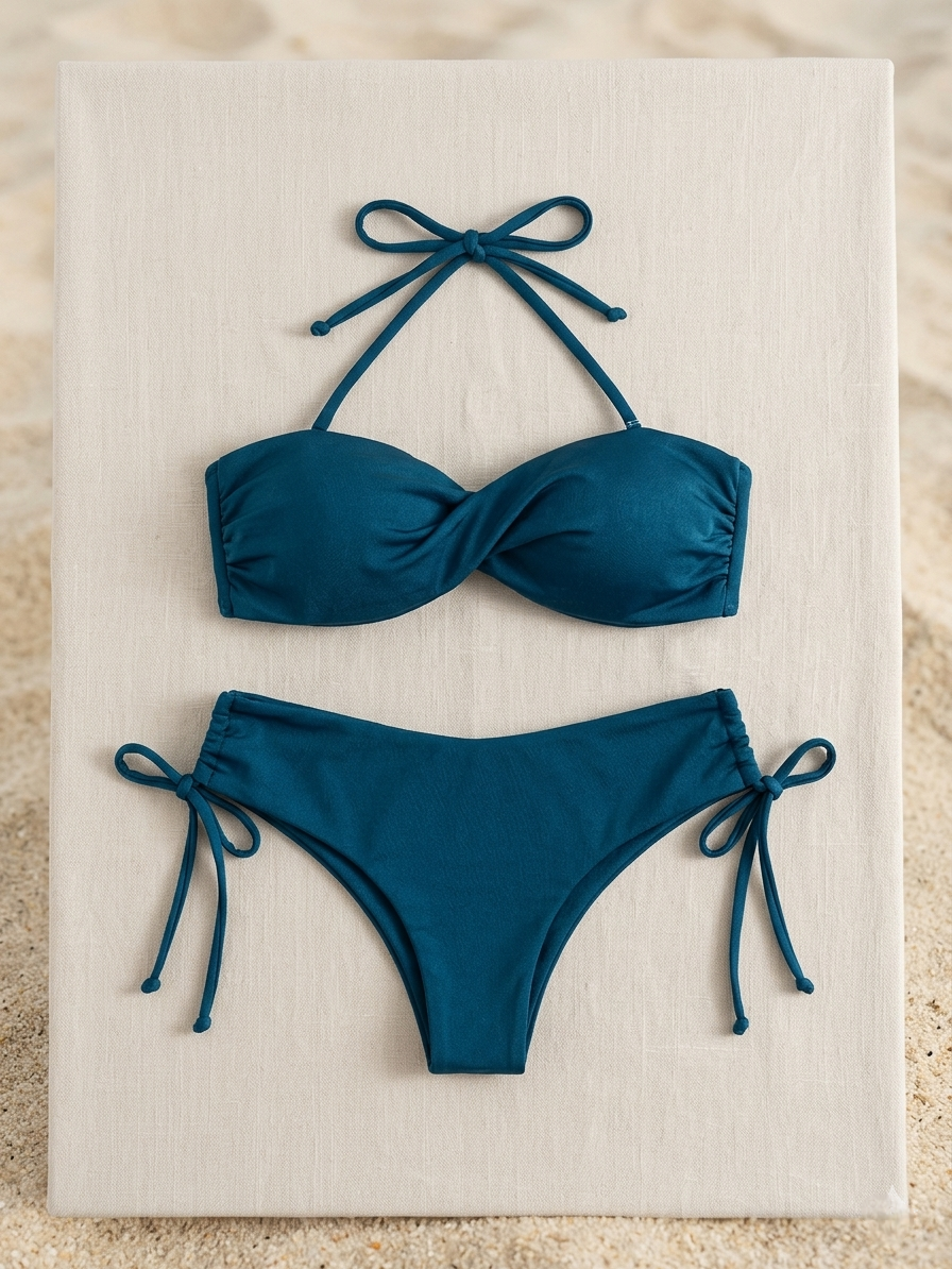 Set Bikini 2 Piezas Bandeau Twist Strapless | Strapless Twist Bandeau Bikini Set
