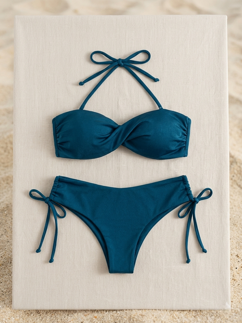 Set Bikini 2 Piezas Bandeau Twist Strapless | Strapless Twist Bandeau Bikini Set