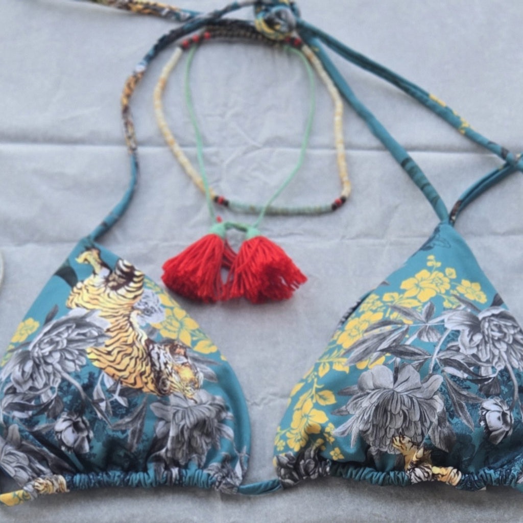 Set Bikini 2 Piezas Floral Tropical Turquesa