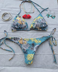 Set Bikini 2 Piezas Floral Tropical Turquesa